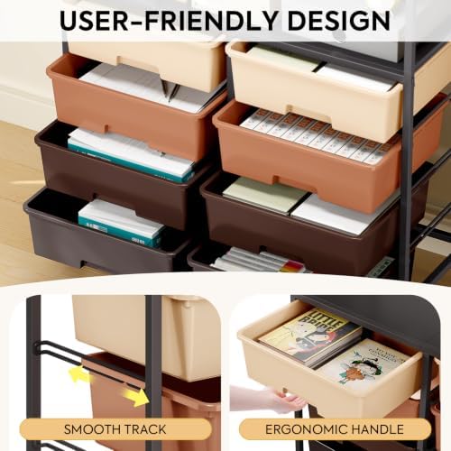 APEXCHASER Rolling Storage Cart with 8 Large Drawers, Wooden Tabletop