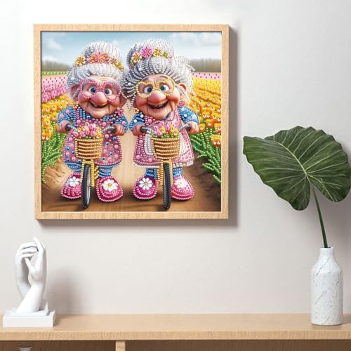 Diamond Painting Kits for Adults, Twins Grannies Pattern Design Special Shape Diamond Art Kits for Beginners, DIY Diamonds Paintings Art for Home Wall Decor Gift