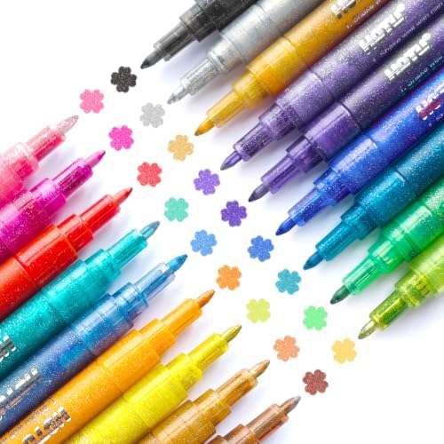 HOTU Glitter Marker Pens, 18 PCS, Assorted Sparkly Colors, 0.7mm Fine Tip