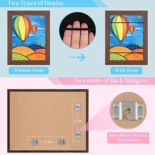 GULETHUN [2-Pack] Kids Art Frames, 8.5x11 Front Opening Kids Artwork Frames Changeable, Brown Artwork Display Storage Frame for Wall, Holds 50 Pcs, for 3D Picture, Crafts, Hanging Art, Portfolio