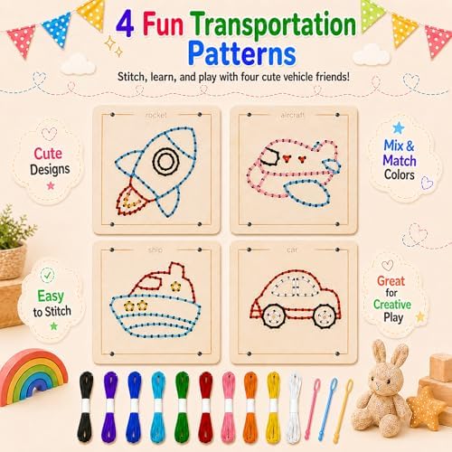 Montessori Wooden Lacing Toys for Toddlers and Kids Ages 2-4 5-7, Sewing Kit Fine Motor Skill Busy Board, Education Sensory Preschool Toy for 1 2 3 4 Year Olds, Birthday Gift for Boys and Girls