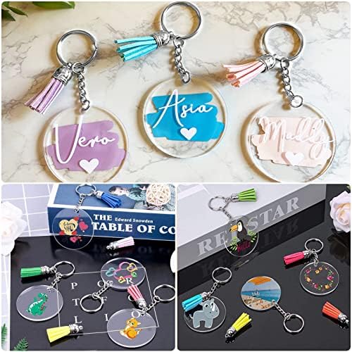 ZOCONE 144 PCS 2 INCH Acrylic Keychain Blanks Set, Clear Circle Acrylic Blank Bulk with Keychain Ring, Display Card, Packing Bag, Jump Rings, Tassels for Vinyl DIY Keychain Earring and Craft Project