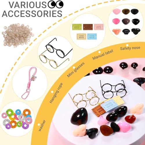 CSCHENGO 158PCS 12-28mm Amigurum Glass Safety Eyes for Crochet Animals,Glitter 3D Moon/Middle/Black Crochet Safety Eyes/Glasses/Labels/Sling,Adult Crochet Set for Creative Art Making