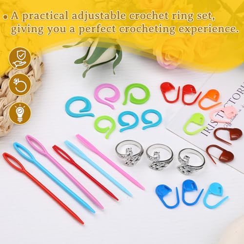 Yizzvb 3 Pcs Crochet Ring 30Pcs Stitch Markers Knitting Tension Rings