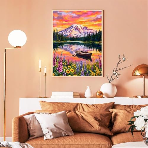 xackcme Mountain Paint by Numbers for Adults - Lake Scenery Paint by Numbe