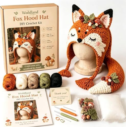 Fantasy Animal Hood Hat DIY Crochet Kit, Complete Crochet Starter Set