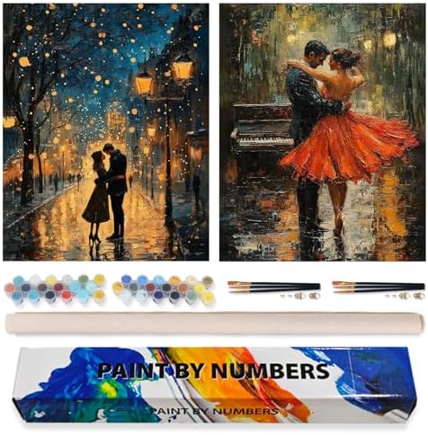 Possoco 2 Pack Paint by Numbers Kit for Adults Beginner, Romantic Lover Adult Paint by Number Kits on Canvas, DIY Acrylic Number Painting for Adults Landscape for Home Decor Gift 16x20 Inch
