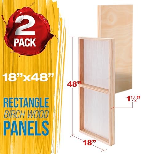 U.S. Art Supply 18" x 48" Unfinished Cradled Wood Panels for Painting | Gallery 1-1/2" Deep (2 Pack) - Artist Depth Wooden Wall Canvases - Mixed-Media Craft, Acrylic, Oil, Encaustic, Paint Pouring
