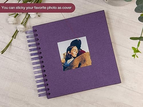 potricher 8 x 8 Inch DIY Scrapbook Album 80 Pages with Kraft Paper, Purple | Thick Kraft Paper Scrap Book Photo Albums, Memory Book for Wedding, Anniversary, Baby, Family, Travel, DIY Projects