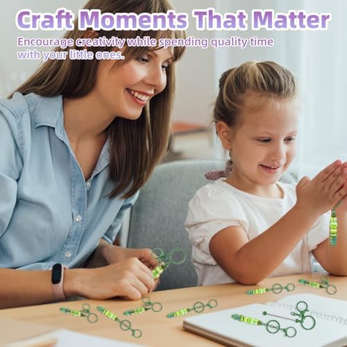 28 Pcs Beadable Keychain Bars - Keychain Making Kit Bulk - Metal Beaded Keychains for Crafting - Diy Key Chain Supplies - Blank Keychains Bars for Beads - Beadable Items (Green)
