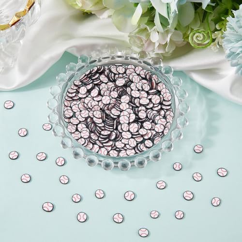 SUNNYCLUE About 100G Baseball Polymer Clay Slices Sports Cabochons Bulk 5mm Sport Softball Flakes Sprinkles Flat Back Charm Small Cabochon Slice for DIY Crafts Nail Arts Cellphone Decoration Supplies