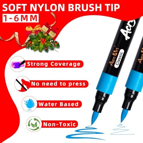Aen Art 60 Colors Brush Tip Acrylic Markers, Water-Based Acrylic Paint Pens for Glass, Stone, Fabric, Ceramic, Wood, Canvas, Rock Painting, Card Making and DIY Crafts