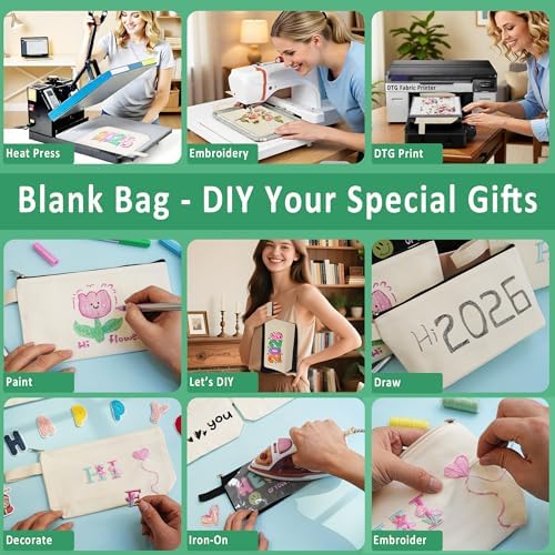 Canvas Zipper Pouch Bulk, Blank DIY Craft Case Blank Makeup Bag, Canvas Pencil Pouch Cosmetic Bag Multi-Purpose Travel Toiletry Zipper Bags (Beige, S, 9x4.7x1.5'')