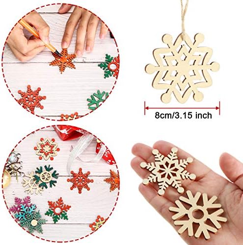 Blulu 100 Pcs Christmas Wooden Snowflakes Crafts, Natural, 3.1 in