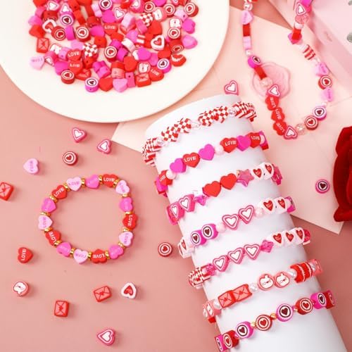 300Pcs Valentine's Day Polymer Clay Beads for Jewelry Making