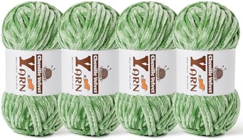 Chenille Crochet Avocado Green Yarn 4 Pack