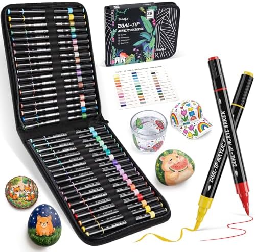 JusArt Acrylic Paint Markers 36 Colors, Dual Tip Art Supplies with Canvas