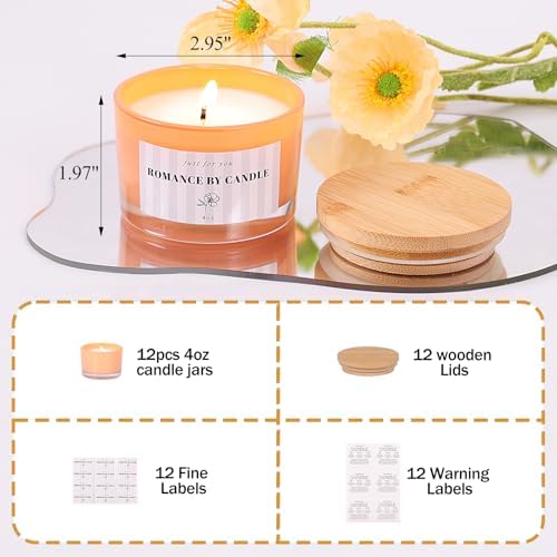 12 Pcs 4 oz Orange Glass Candle Jars with Lids& Labels for Candle Making