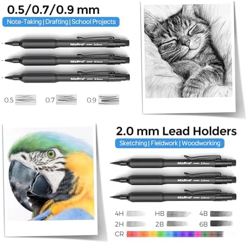 Nicpro 6PCS Art Mechanical Pencil Set,HD1000 Mechanical Drawing Pencils