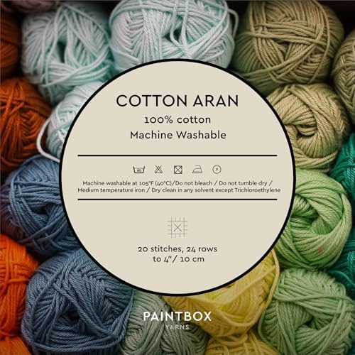 Paintbox Yarns 100% Cotton Aran Yarn Pack of 5 x 1.76oz / 50g, 93yds / 85m