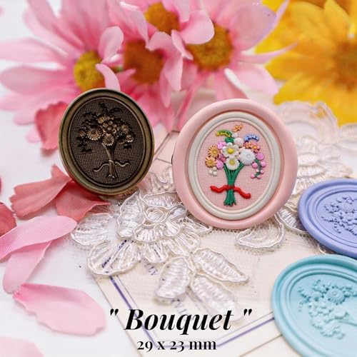 VANGOAL Wax Seal Stamp, Floral Series, 3D Embossed Brass Stamp Head with Wooden Handle, Vintage Sealing Kit for Wedding Invitations, Envelopes, Gift Wrapping, Letters and Crafts (Bouquet)