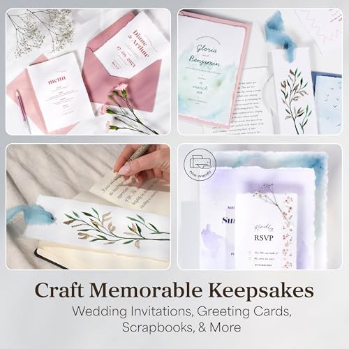Wanderings Handmade White Deckle Edge Blank Paper - 4" x 6" - Pack of 50 - Watercolor/Mixed Media Paper - Save the Date Invitations Greeting Cards Notes DIY Arts Crafts - Thick 150 GSM