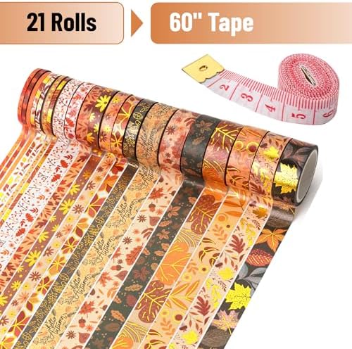 Mr. Pen- Washi Tape Set, 21 Rolls, Assorted Sizes, Autumn Leaves | 5.5 Yards/Roll, Washi Tape for Scrapbook, Arts, Crafts, Journals and Planners