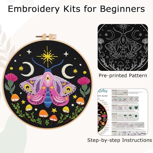 Nuberlic Embroidery Kit for Beginners, Moth Cross Stitch Kit