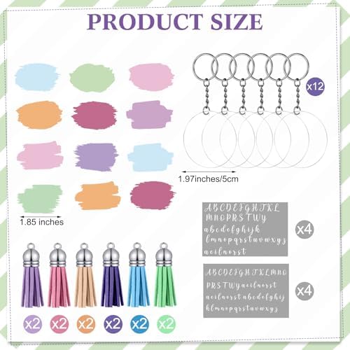 Tondiamo 12 Sets Acrylic Keychain Blanks Sets, DIY Name Keychains, Macaron