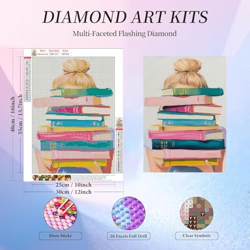 Books Diamond Art Kits for Adults Round Diamond Painting 12x16 Inch