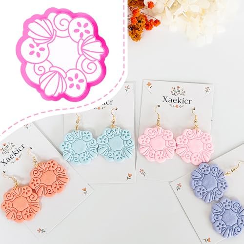 Xaekicr Floral Wreath Polymer Clay Cutters for Earrings – Clay Earring Cutters Set with Nature Pattern, Clay Tools for DIY Jewelry Making