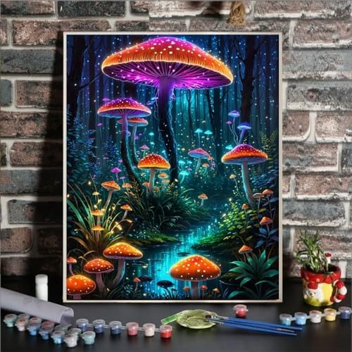 ldazao Framed Paint by Numbers Kit for Adults Beginner Mushroom Paint by Number Artist Kits On Canvas Mushrooms Forest DIY Oil Painting Kits for Gift Wall Decor 9.5x12 Inch