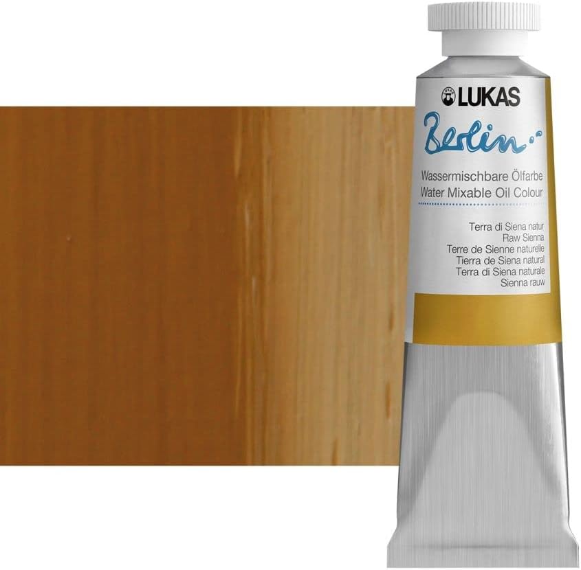Lukas Berlin Pro Artists Water Mixable Oil Paint 37 ml Tube Raw Sienna, Water Soluble, Lightfast Pigments, Quick Drying, Easy Clean-Up, Eco-Friendly, Professional Quality, 40 Color Range