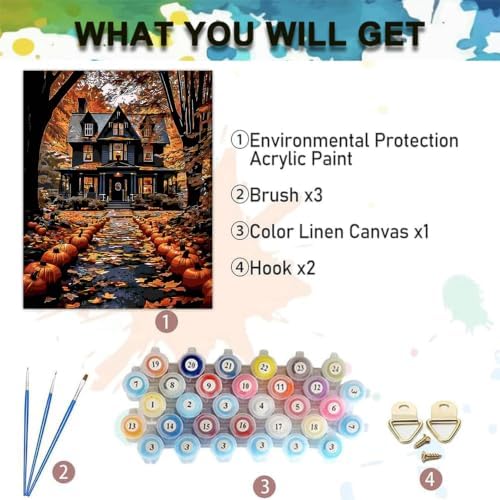 Halloween Paint by Numbers Kit for Adults,Haunted House Paint by Number