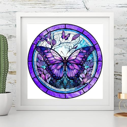 ajepon Butterfly Diamond Painting Kits for Adults - Stained Glass Butterfly Diamond Art Kits for Adults, Butterflies Gem Art Kits for Gift Home Wall Decor (14x14inch)