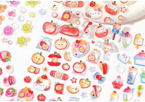3D Puffy Stickers, Kawaii Resin Decorative Stickers for Phone Case, Notebook, Scrapbooking (Style-Apple)