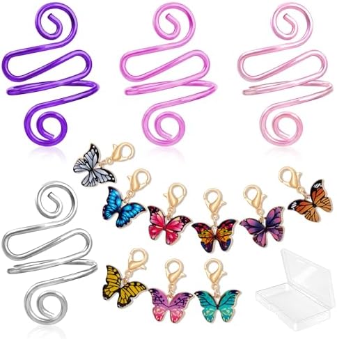 HUISUYTON 4Pcs Handmade Crochet Ring with 10 Pcs Butterfly Stitch Marker