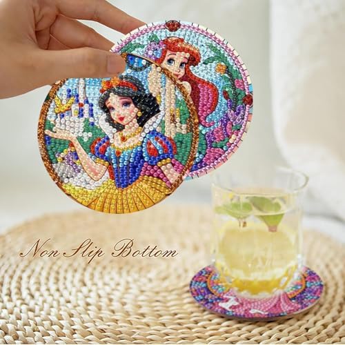 8 Pcs Cartoon Diamond Art Coasters Kits with Holder, Cute Cartoon Diamond Painting Coasters Kits for Adults, Full Drill Gem Art Coaster Crafts Kit for Adults Beginners Home Table Decor Holiday Gifts