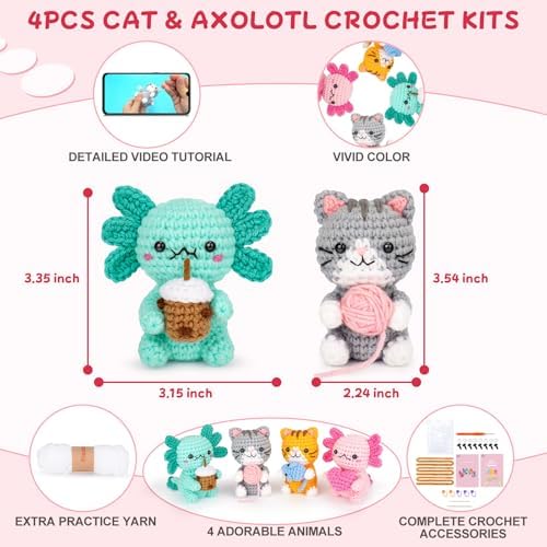 Crochet Kit for Beginners, Axolotls Cat Crochet Kit for Adults Beginner