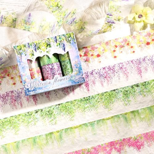 Vintage Floral Wide Washi Tape, 6 PET Rolls for Journaling Crafts | 6 wide PET rolls for journaling supplies, scrapbook supplies, junk journals, card making, DIY crafts and gift wrappin