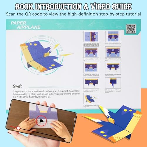 Tumwisk Paper Airplane Kit, 36-Sheet Origami Paper Airplane Book for Teens