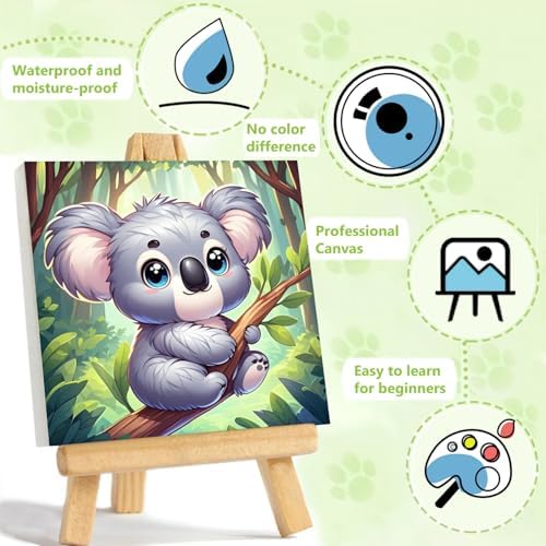 Reivworl Koala Paint by Numbers Kit for Kids with Frame 8×8 inch