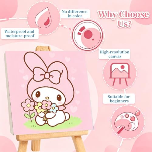 LWZAYS 4 Pack Cartoon Paint by Number for Kids with Wooden Frame-Paint by Numbers for Kids Ages 4-8-12, DIY Paints with Numbers Easy Acrylic Oil Painting Kits for Home Wall Decor (8X8inch) 4.0