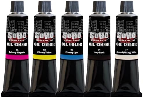 Soho Urban Artist Oil Paint Mixing Set of 5-170 mL Tubes, Triple-Milled Oils with Refined Linseed - Smooth Application, True Color Mixes, Ideal for Brushes & Palette Knives