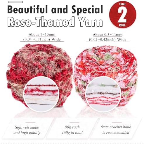 2 Rolls Red Fun Fur Polyester Fringe Yarn Soft Novelty Decorative Yarn for Crochet Knitting Projects - Valentine's Day 160 G