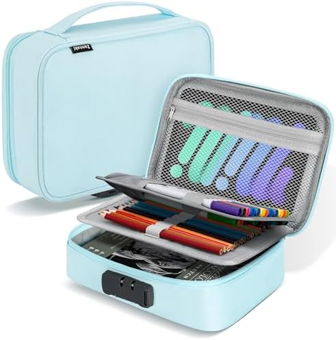 Zannaki Large Capacity Pencil Pouch Case with Lock, Pen Marker Stationery Bag Art Supply Storage Organizer Box for Bullet Journal Middle High School College Student Teen Girl Women Adult, Mint Green