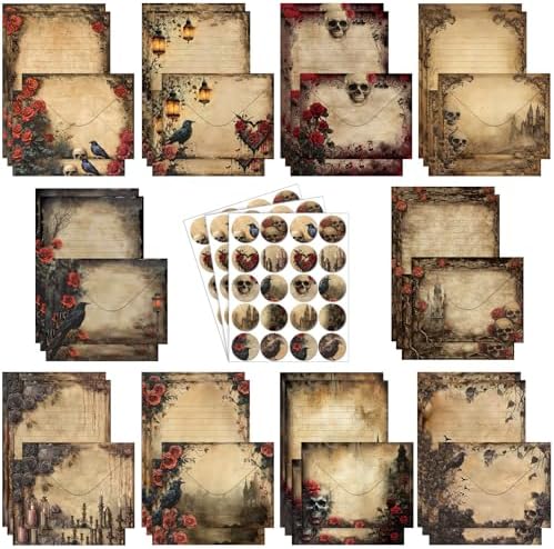 TaoBary 160 Pcs Gothic Stationery Paper and Envelopes Set, 5.5 x 8.25''