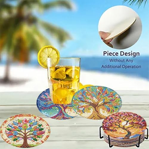 8 Pack Diamond Art Coasters,Tree of Life Diamond Painting Coasters Kits