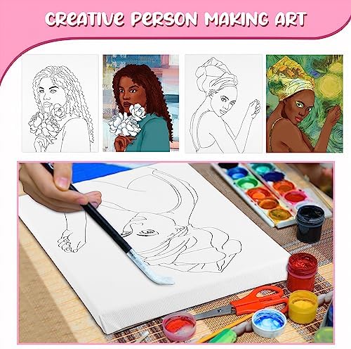 Sherr 20 Pcs Pre Drawn Canvas Afro Queen for Painting for Adults