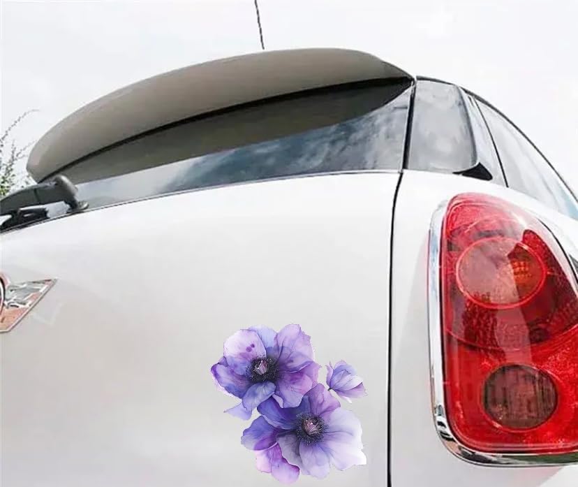Clematis Flower Car Decal Watercolor, Purple Flower Bumper Sticker, Removable Waterproof Decals for Car, Electronic, Case, Waterbottle, Vehicle Decor Sticker (Purple)